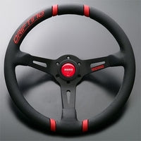 MOMO FORTUNE DRIFTING 350 85 BLACK LEATHER BLACK SPOKE RED STITCH STEERING WHEEL MOMO-00009