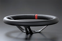 MOMO FORTUNE FULL SPEED 328D 90 BLACK LEATHER BLACK SPOKE RED TOP STEERING WHEEL MOMO-00012