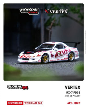 CAR MAKE T&E 1:64 VERTEX MAZDA RX-7 FD3S A'PEX D1 PROJECT (APEX) TARMAC WORKS DIECAST T64G-TL022-AP FOR  CARMAKETE-00061