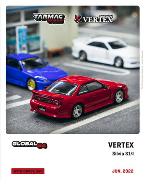 CAR MAKE T&E 1:64 VERTEX RIDGE S14 SILVIA RED METALLIC TARMAC WORKS DIECAST T64G-TL018-RE FOR  CARMAKETE-00054
