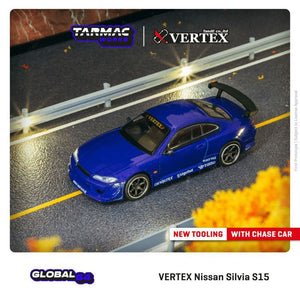 CAR MAKE T&E 1:64 VERTEX RIDGE NISSAN S15 SILVIA BLUE METALLIC TARMAC WORKS DIECAST T64G-TL023-BL FOR  CARMAKETE-00059