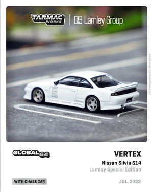 CAR MAKE T&E 1:64 VERTEX RIDGE S14 SILVIA WHITE LAMLEY SPECIAL EDITION TARMAC WORKS DIECAST T64G-TL018-WH FOR  CARMAKETE-00064