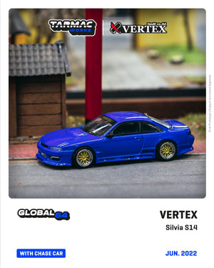 CAR MAKE T&E 1:64 VERTEX RIDGE S14 SILVIA BLUE METALLIC TARMAC WORKS DIECAST T64G-TL018-BL FOR  CARMAKETE-00065
