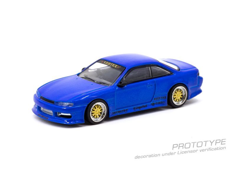 CAR MAKE T&E 1:64 VERTEX RIDGE S14 SILVIA BLUE METALLIC TARMAC WORKS DIECAST T64G-TL018-BL FOR  CARMAKETE-00065
