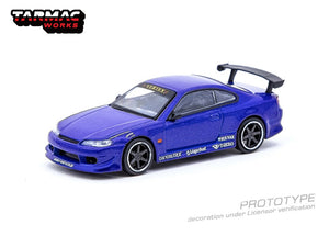 CAR MAKE T&E 1:64 VERTEX RIDGE NISSAN S15 SILVIA BLUE METALLIC TARMAC WORKS DIECAST T64G-TL023-BL FOR  CARMAKETE-00059