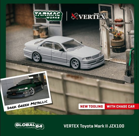 CAR MAKE T&E 1:64 VERTEX JZX100 MARK-2 BLUE METALLIC TARMAC WORKS DIECAST T64G-TL024-GR FOR  CARMAKETE-00031