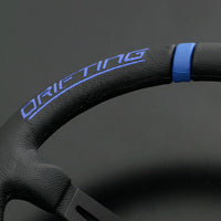 MOMO FORTUNE DRIFTING 350 85 BLACK LEATHER BLACK SPOKE BLUE STITCH STEERING WHEEL MOMO-00010