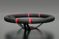 MOMO FORTUNE DRIFTING 350 85 BLACK LEATHER BLACK SPOKE RED STITCH STEERING WHEEL MOMO-00009
