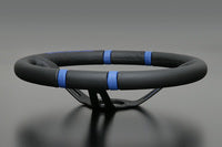 MOMO FORTUNE DRIFTING 350 85 BLACK LEATHER BLACK SPOKE BLUE STITCH STEERING WHEEL MOMO-00010