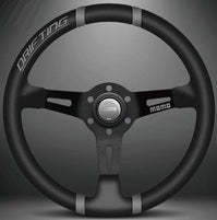 MOMO FORTUNE DRIFTING 350 85 BLACK LEATHER BLACK SPOKE BLACK STITCH STEERING WHEEL MOMO-00006