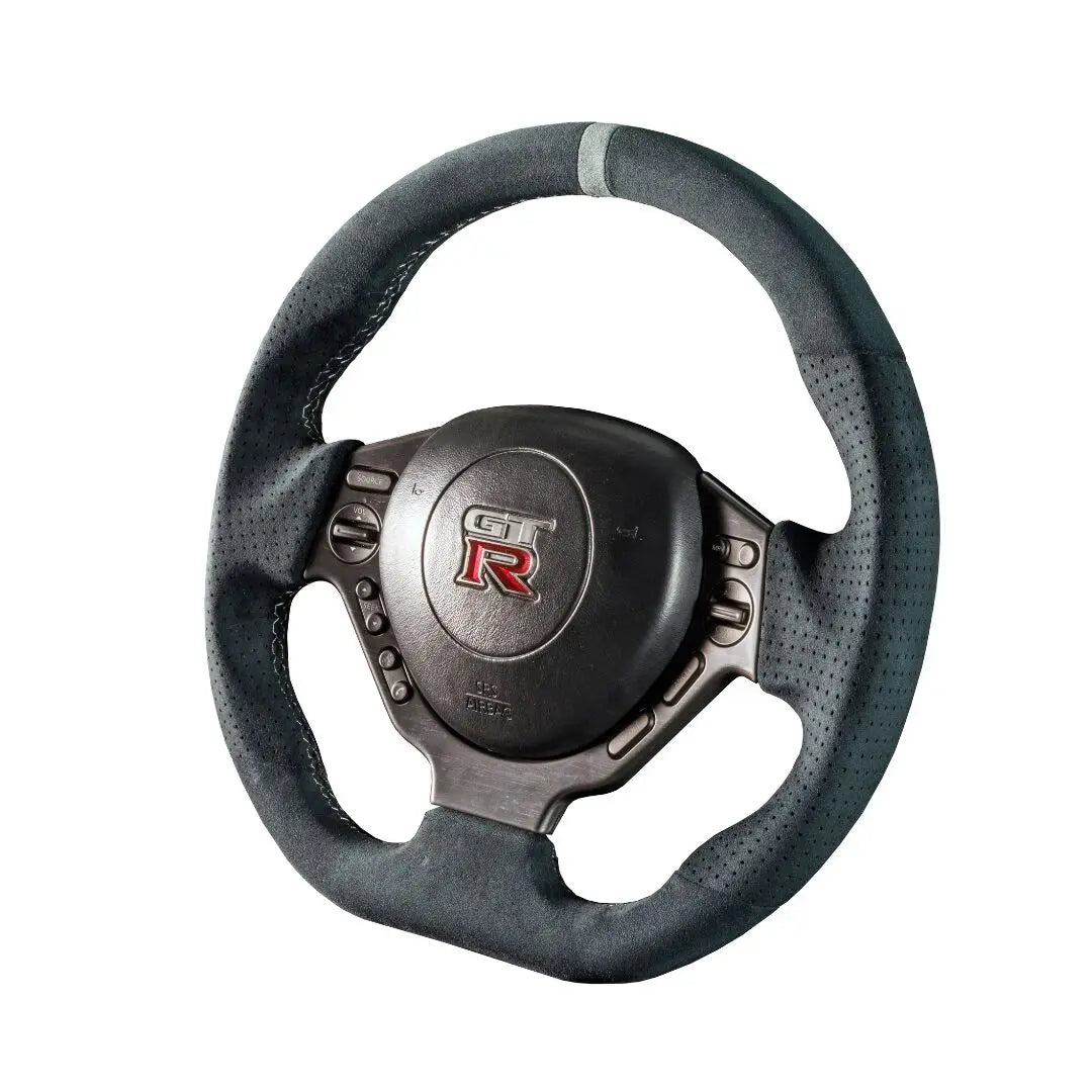 DAMD SPORTS STEERING WHEEL ULTRA SUEDE GRAY STITCH FOR NISSAN GT-R R35 SS357-GTR-SUEDE-GRAY-STITCH