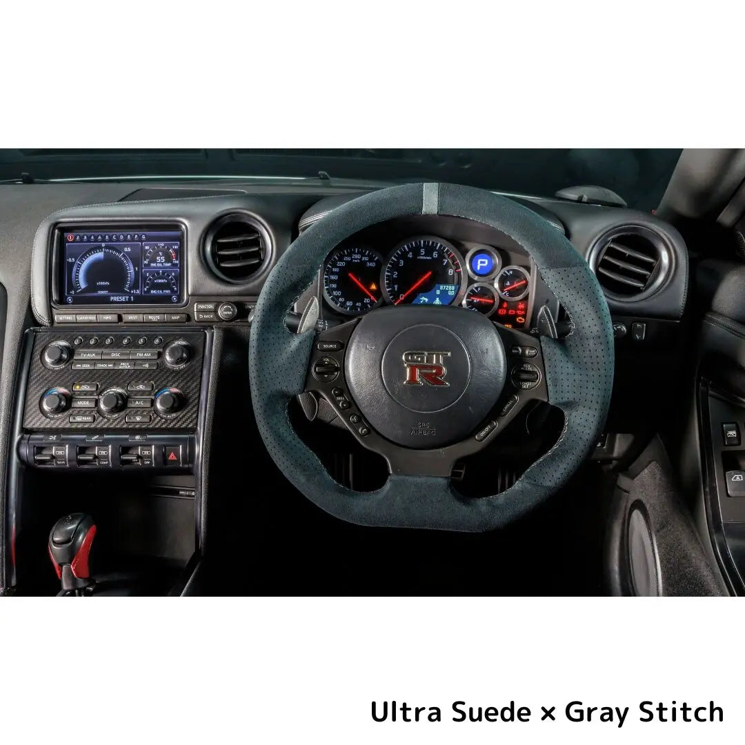 DAMD SPORTS STEERING WHEEL ULTRA SUEDE GRAY STITCH FOR NISSAN GT-R R35 SS357-GTR-SUEDE-GRAY-STITCH