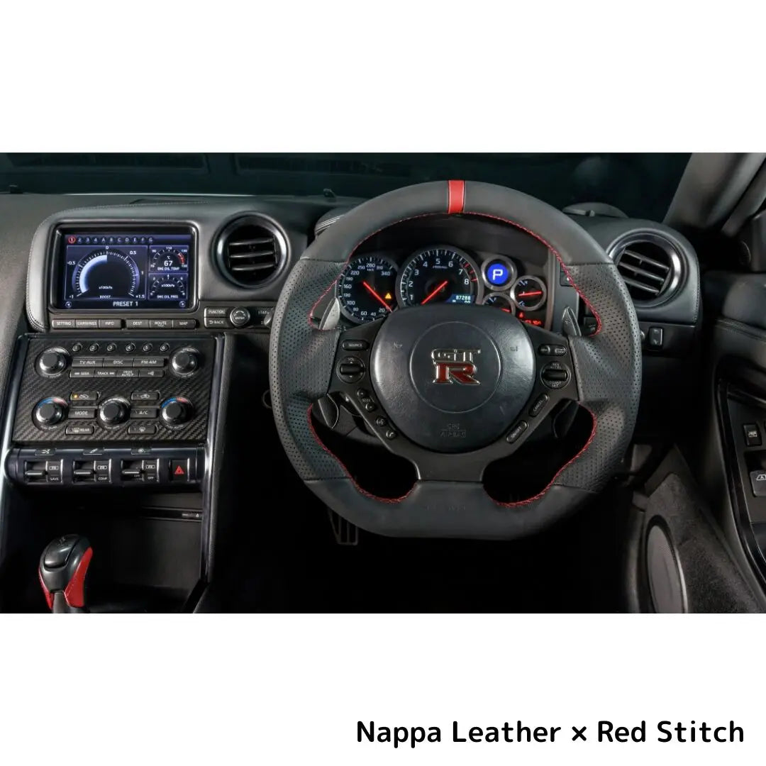 DAMD SPORTS STEERING WHEEL NAPPA LEATHER RED STITCH FOR NISSAN GT-R R35 SS357-GTR-LEATHER-RED-STITCH