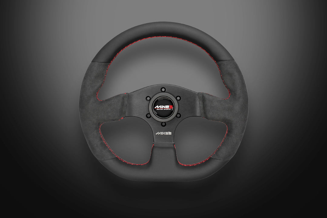MINE'S D-S LEATHER ALCANTARA RED STITCHING STEERING WHEEL MINES-00004