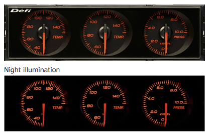 Defi DIN-Gauge Combination Meter (Red Characters/Red Illumination/Red Pointer)  DF14404