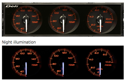Defi DIN-Gauge Combination Meter (Red Characters/Red Illumination/White Pointer)  DF14402