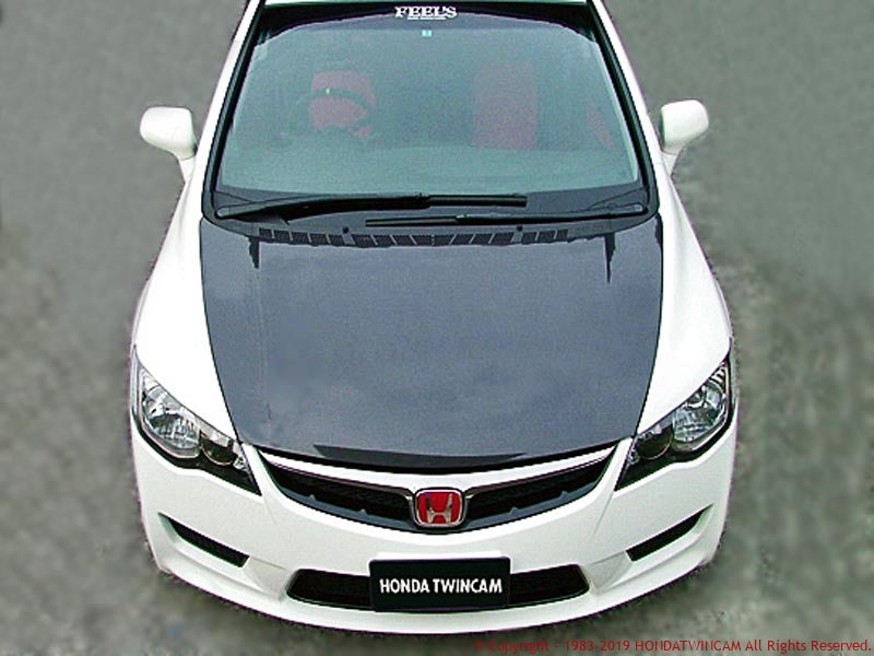 FEEL'S HONDA TWINCAM CUSTOM BONNET (NORMAL SHAPE) FRP+TWILL WEAVE CARBON FOR HONDA CIVIC FD2 TypeR Feels-00230
