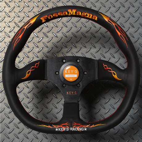 Key's Racing Fossa Magna Steering Wheel D-SHAPE Smooth Leather 345x320mm  KeysRacing-FM-14