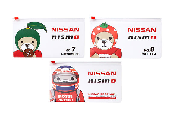 NISSAN GT BEAR MASCOT SLIDER POUCH THREE SETS C RD.7 OITA, RD.8 MOTEGI, FES  HOBBY GOODS   NOS1688