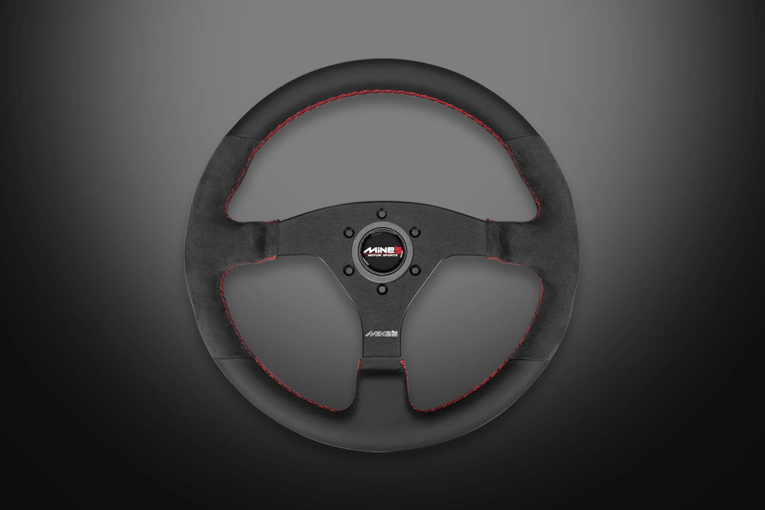 MINE'S R-S LEATHER ALCANTARA RED STITCHING STEERING WHEEL MINES-00002
