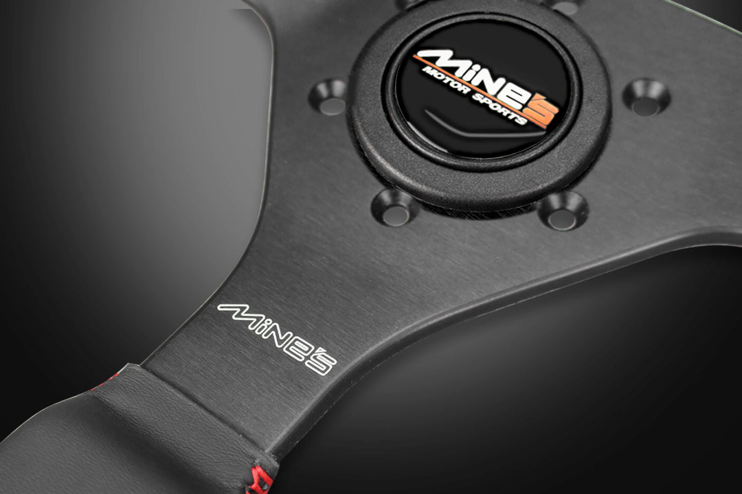 MINE'S R-S LEATHER ALCANTARA RED STITCHING STEERING WHEEL MINES-00002