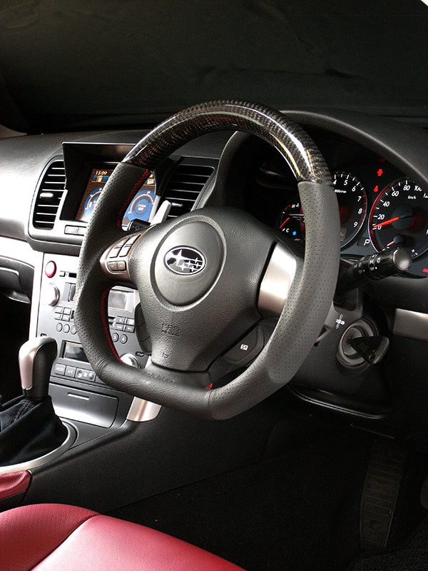 DAMD CARBON STEERING WHEEL  For SUBARU EXIGA CROSSOVER 7 YA MODEL (H~) 2015 / 4~ SS358-D-L Black carbon-red stitch