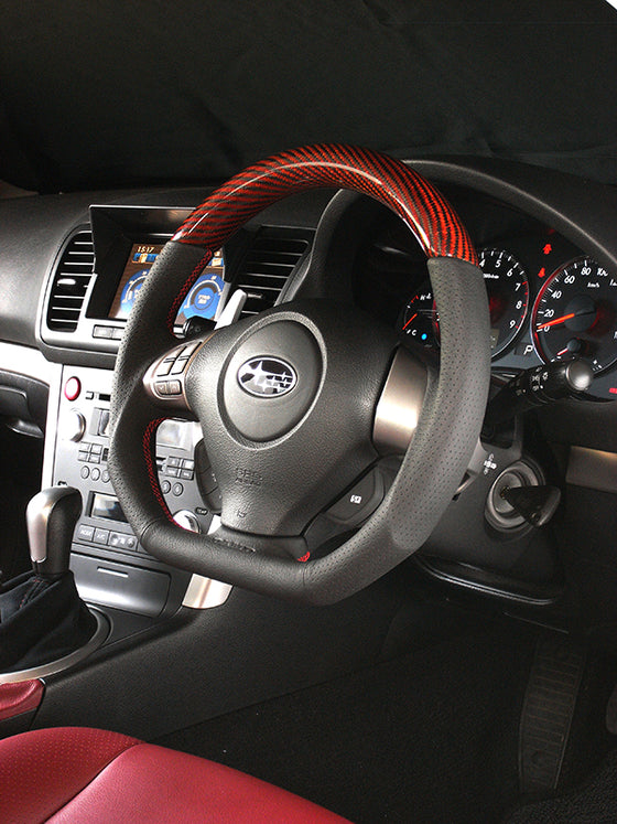 DAMD CARBON STEERING WHEEL  For SUBARU EXIGA CROSSOVER 7 YA MODEL (H~) 2015 / 4~ SS358-D-L Red carbon-red stitch