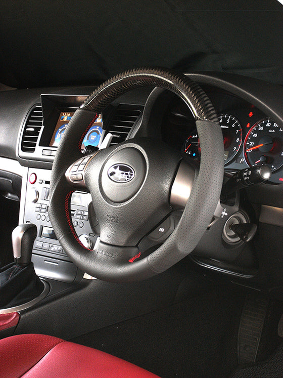 DAMD CARBON STEERING WHEEL  For SUBARU FORESTER SG MODEL (C ~ F) 2003/11 ~ 2007/1 SS358-S-F Black carbon-red stitch