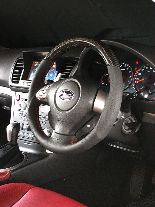 DAMD CARBON STEERING WHEEL  For SUBARU LEGACY BL BP MODEL (D ~ F) 2006/5 ~ 2008/6 SS358-S-L Black carbon-red stitch