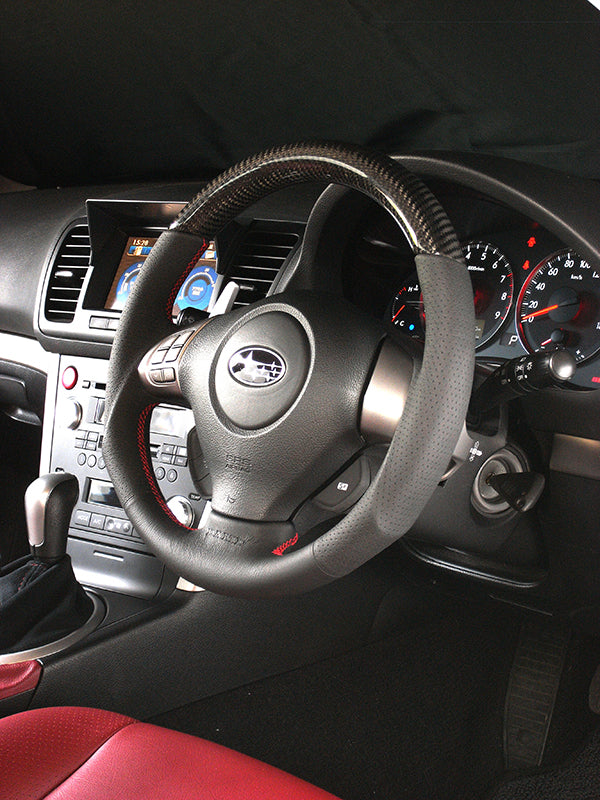 DAMD CARBON STEERING WHEEL  For SUBARU IMPREZA GD GG MODEL (E ~ G) 2004/6 ~ SS358-S-F Black carbon-red stitch