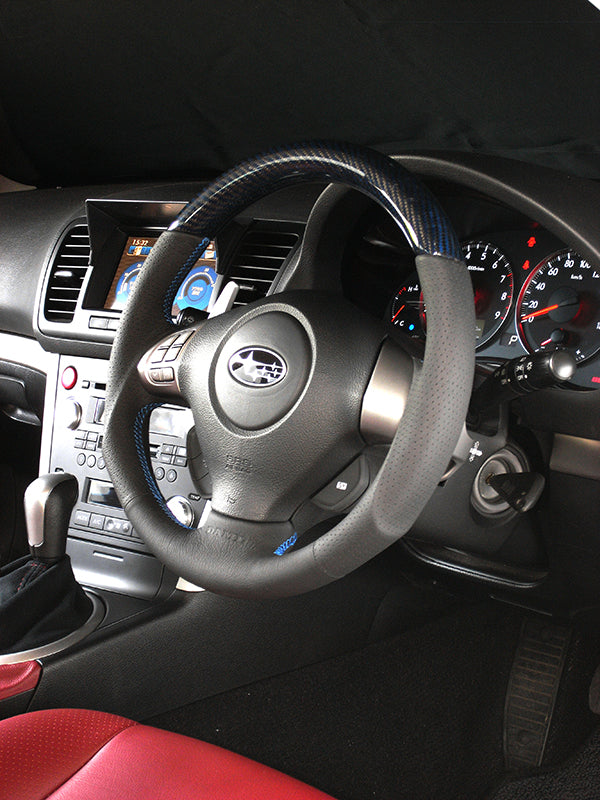 DAMD CARBON STEERING WHEEL  For SUBARU EXIGA CROSSOVER 7 YA MODEL (H~) 2015 / 4~ SS358-S-L Blue carbon-blue stitching