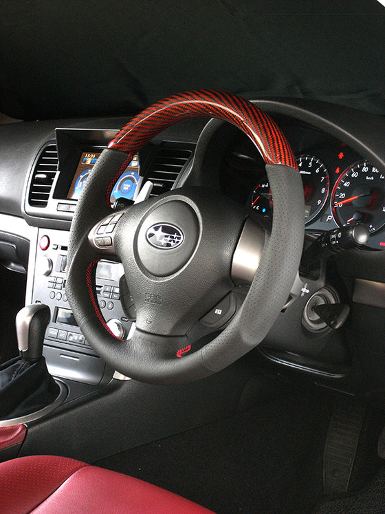 DAMD CARBON STEERING WHEEL  For SUBARU FORESTER SG MODEL (C ~ F) 2003/11 ~ 2007/1 SS358-S-F Red carbon-red stitch