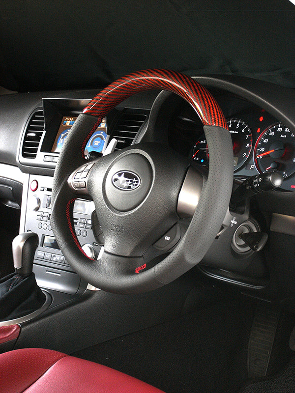 DAMD CARBON STEERING WHEEL  For SUBARU IMPREZA WRX-STI GR GV MODEL (A ~) 2007/12 ~ SS358-S-L Red carbon-red stitch