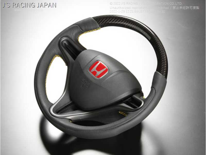 J'S RACING SPORTS STEERING CARBON BLACK YELLOW STITCHING SSG-02-C