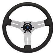 NARDI COMPETITION LINE PERFORATED LEATHER & SILVER SPOKES GRAY CROSS STITCH 330MM STEERING WHEEL N086