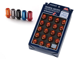 RAYS DURA SERIES DURALUMIN LOCK & NUT SET L42 STRAIGHT TYPE 4 NUTS PACK RED M12X1.25 FOR  7402-RED-M12-1-25-8