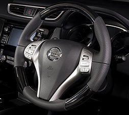 KENSTYLE STEERING WHEEL PIANO BLACK LEATHER COMBINATION SILVER STITCH FOR  NC01