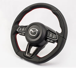 KENSTYLE STEERING WHEEL ALL BLACK LEATHER RED STITCH DRY CARBON PANEL FOR  ME01C