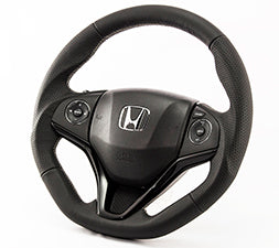 KENSTYLE STEERING WHEEL A-TYPE ALL BLACK LEATHER SILVER STITCH FOR  HA03