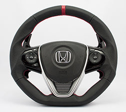 KENSTYLE STEERING WHEEL BLACK LEATHER RED LINE RED STITCH FOR  HB02