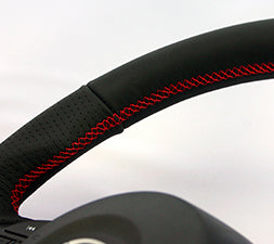 KENSTYLE STEERING WHEEL ALL BLACK LEATHER RED STITCH FOR  MB01