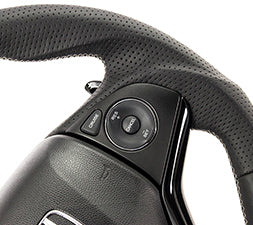 KENSTYLE STEERING WHEEL A-TYPE ALL BLACK LEATHER SILVER STITCH FOR  HA03