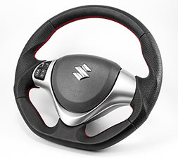KENSTYLE STEERING WHEEL A-TYPE ALL BLACK LEATHER RED STITCH FOR  ZA01