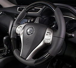 KENSTYLE STEERING WHEEL PIANO BLACK LEATHER COMBINATION SILVER STITCH FOR  NC01