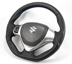 KENSTYLE STEERING WHEEL A-TYPE ALL BLACK LEATHER BLUE STITCH FOR  ZA02