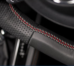 KENSTYLE STEERING WHEEL CARBON LEATHER COMBINATION RED AND SILVER STITCHING FOR MAZDA CX-5 KF MD04