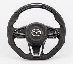 KENSTYLE STEERING WHEEL CARBON LEATHER COMBINATION RED AND SILVER STITCHING FOR MAZDA CX-5 KF MD04