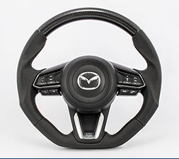 KENSTYLE STEERING WHEEL CARBON LEATHER COMBINATION RED AND SILVER STITCHING CARBON PANEL FOR MAZDA CX-5 KF MD04C