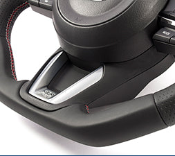 KENSTYLE STEERING WHEEL CARBON LEATHER COMBINATION RED AND SILVER STITCHING FOR MAZDA CX-5 KF MD04