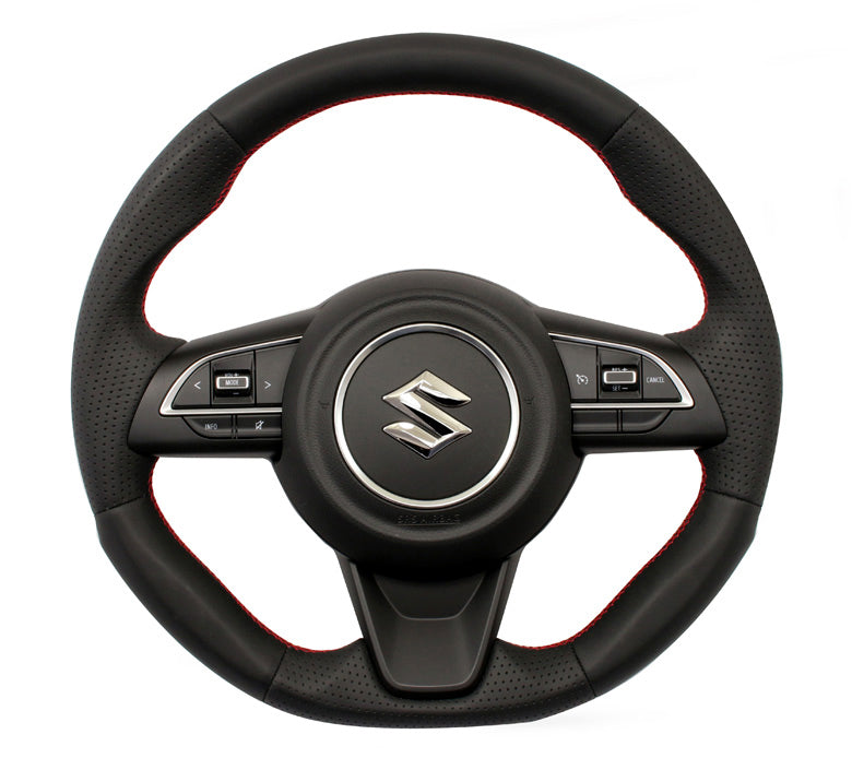 KENSTYLE STEERING WHEEL B-TYPE ALL BLACK LEATHER RED STITCH FOR  ZB01